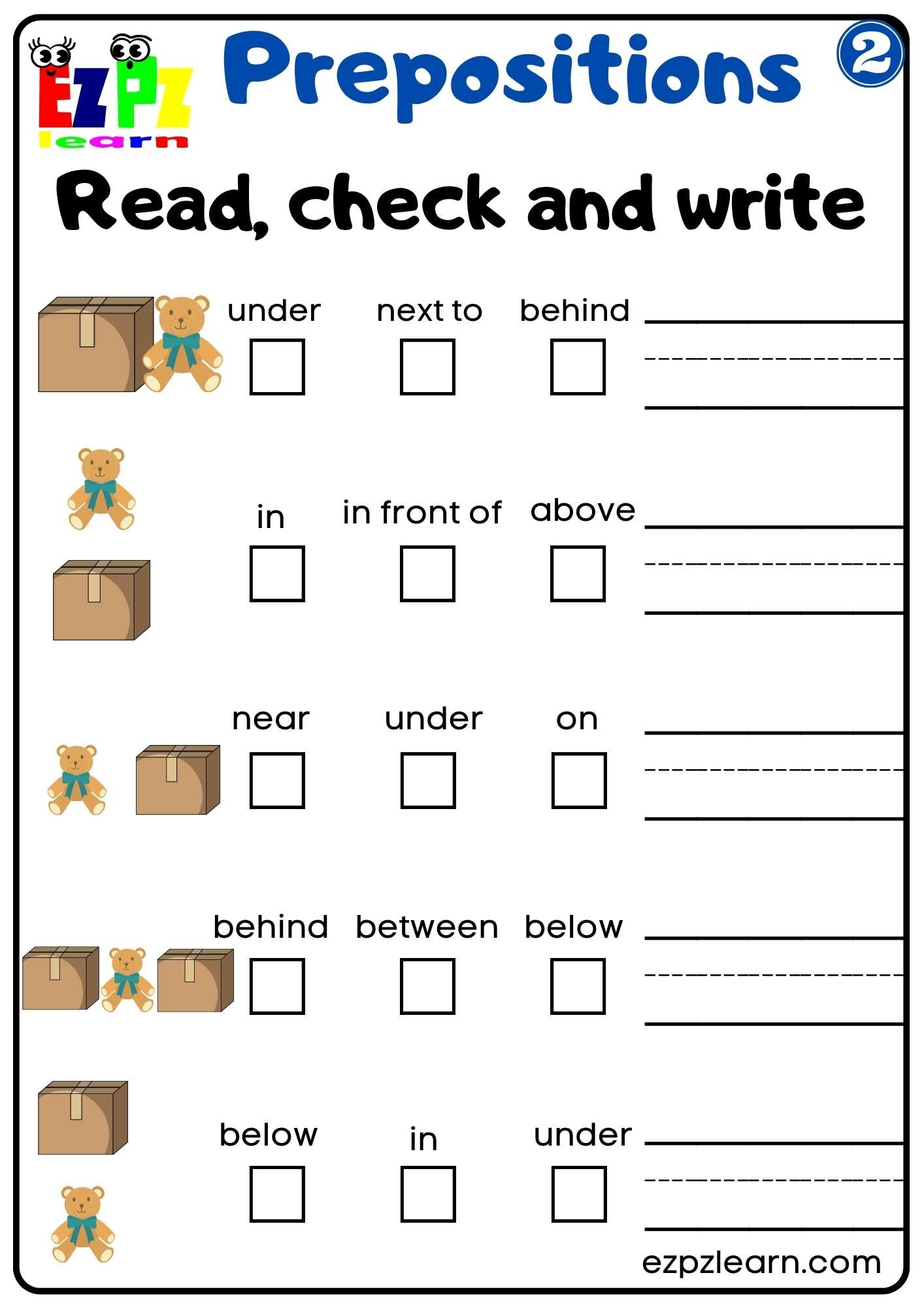 Prepositions Of Place Read Check And Write Worksheet For Kindergarten And ESL Students G2 Ezpzlearn
