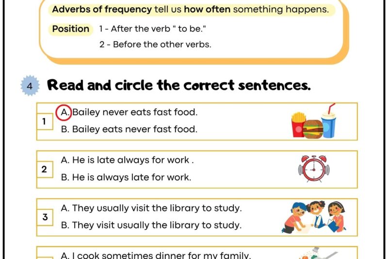 Free Printable English Adverbs Worksheets
