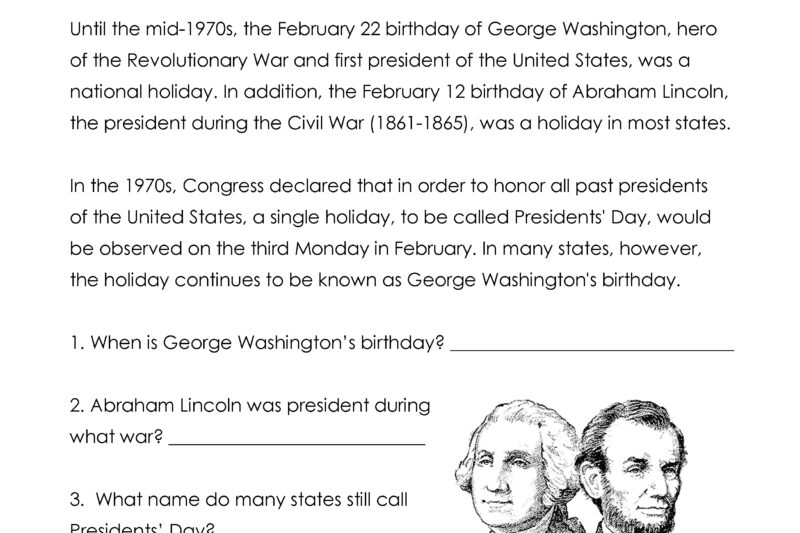 Free Printable President Day Worksheets
