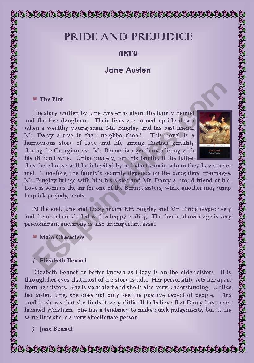 Pride And Prejudice By Jane Austen ESL Worksheet By Micbon77