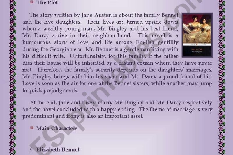 Pride And Prejiduce Reading Comprehension Worksheet