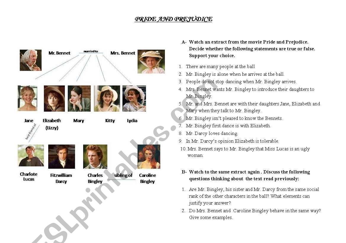 Pride And Prejudice ESL Worksheet By Linda N 