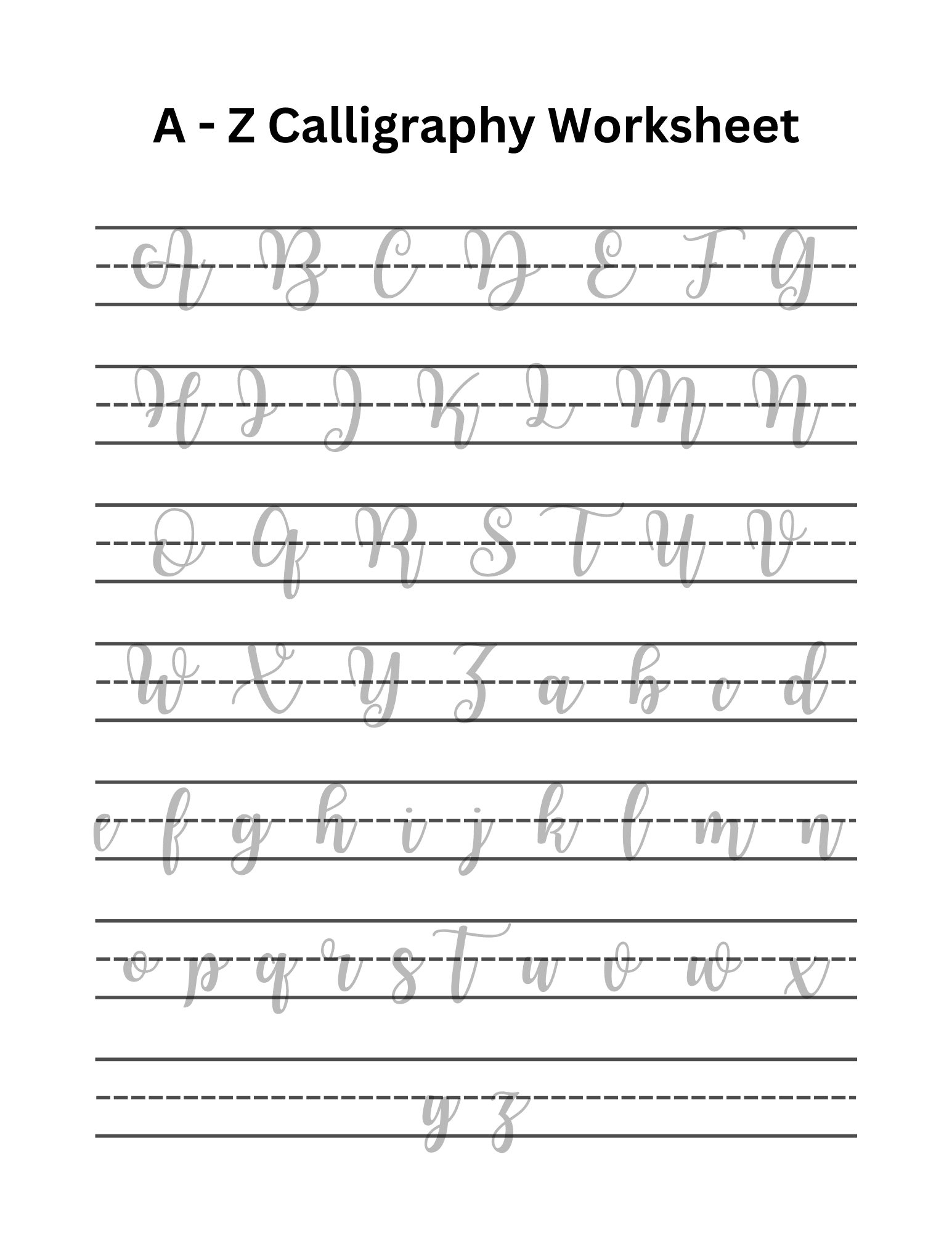 Printable A Z Calligraphy Worksheet By Ajofsunshine Raket PH