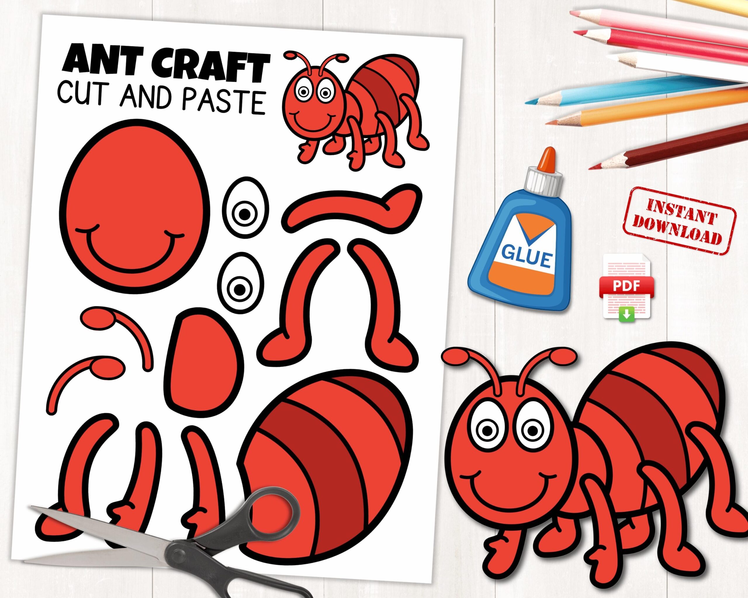 Printable Ant Craft Template Spring Activities Insect Craft Summer Craft Activity Indoor Preschool Activity Instant Download PDF File Etsy