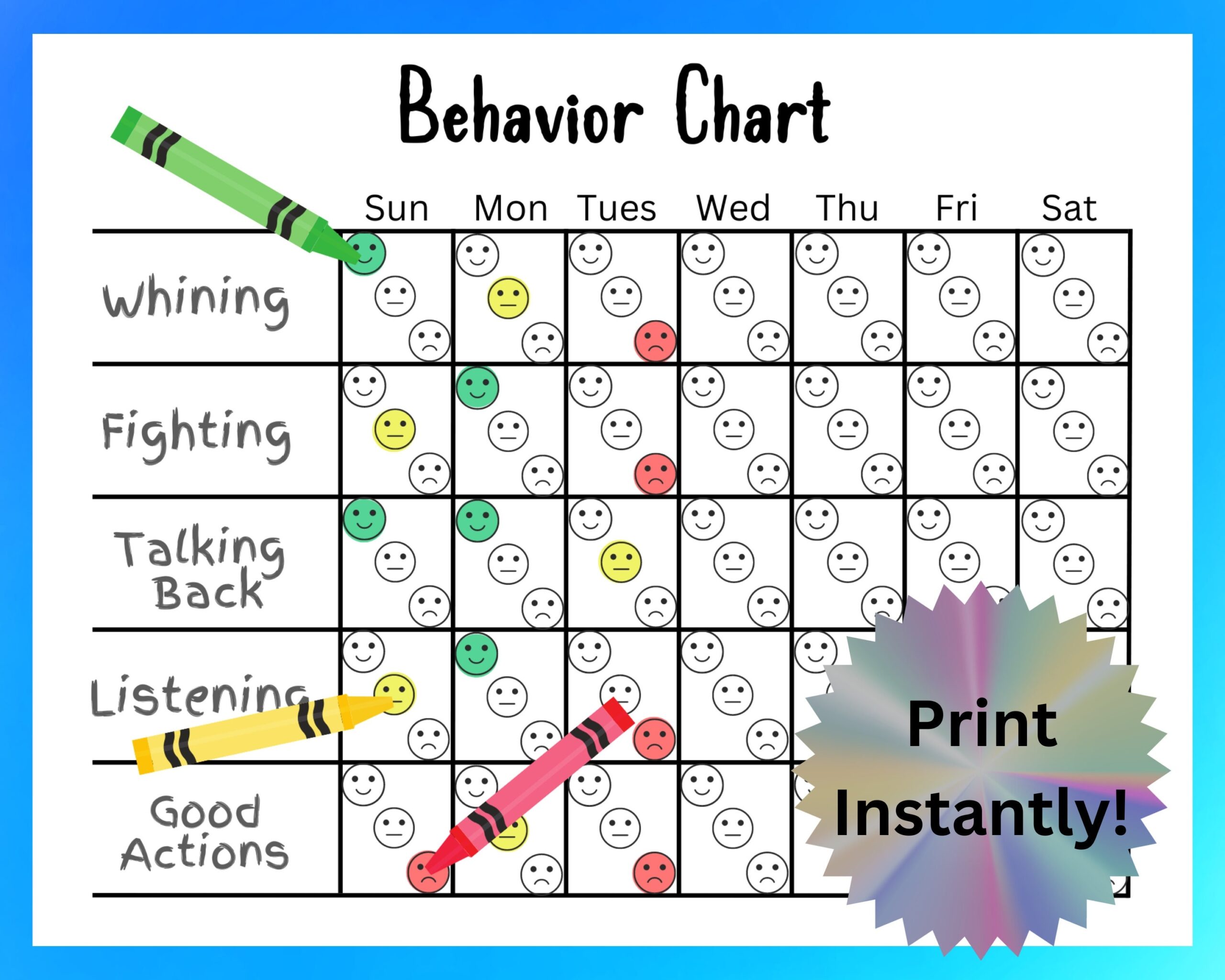 Printable Behavior Chart For Kids School Behavior Chart Home Behavior Chart Weekly U0026 Weekdays Printable PDF Behavior Management Etsy
