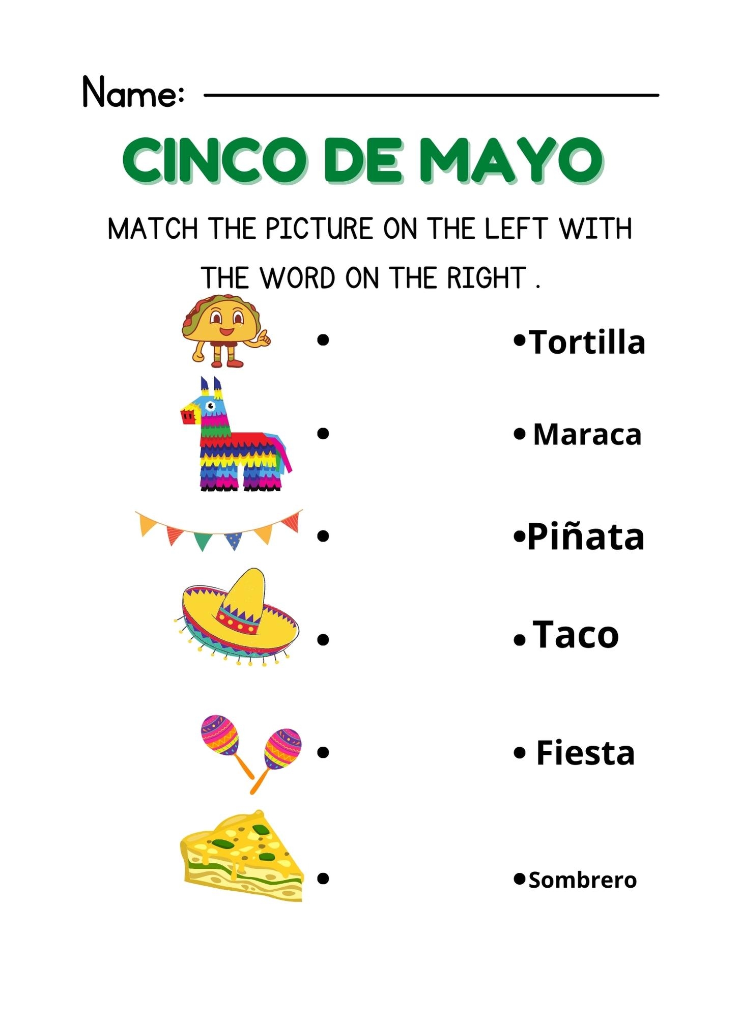 Printable Cinco De Mayo Matching Worksheets Matching Word To Picture Activity Printable Cinco De Mayo Matching Worksheets Matching Word To Picture Activity