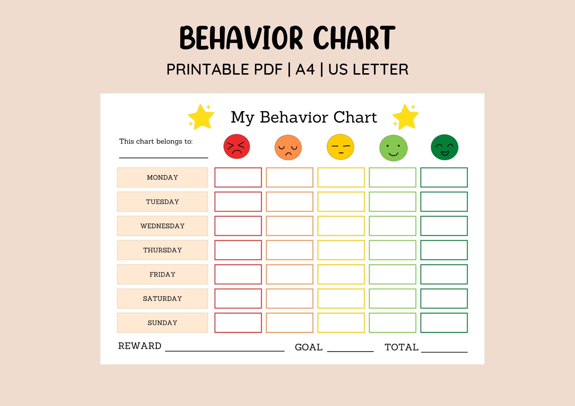 Printable Emotion Scale Behavior Chart Points Reward Chart Colourful Kids Behavior Chart Sticker Chart Behavior Management Etsy UK