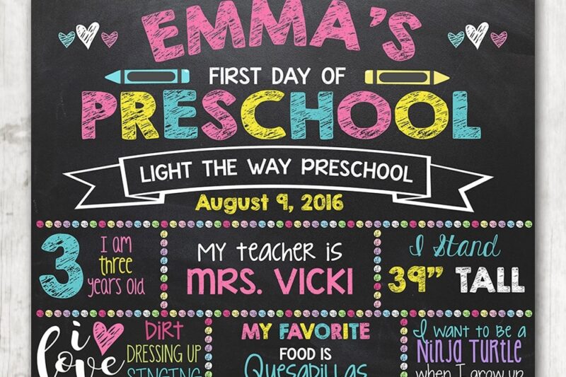 First Day Of Preschool Printable Chalkboard