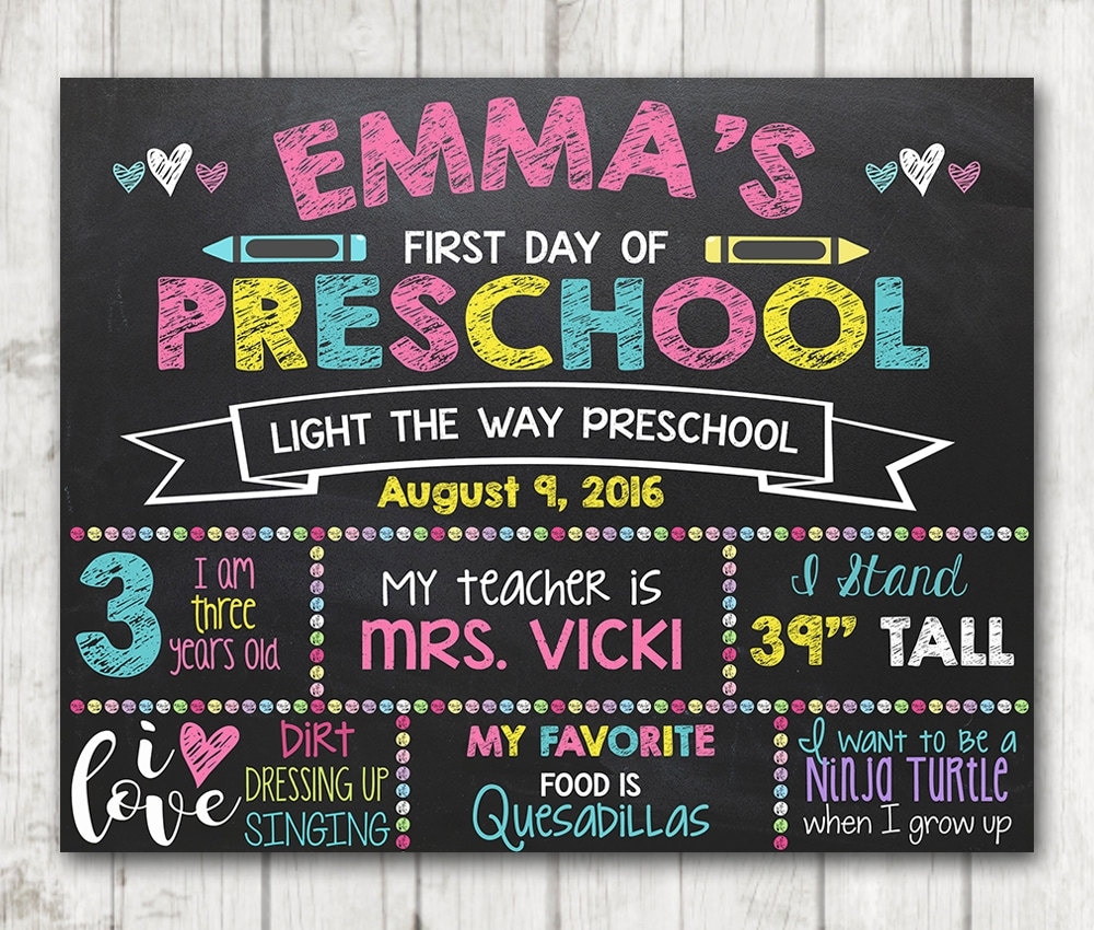 Printable First Day Of School Sign First Day Of Preschool Chalkboard Sign Printable Kindergarten Sign Back To School Sign First Day Sign Etsy UK