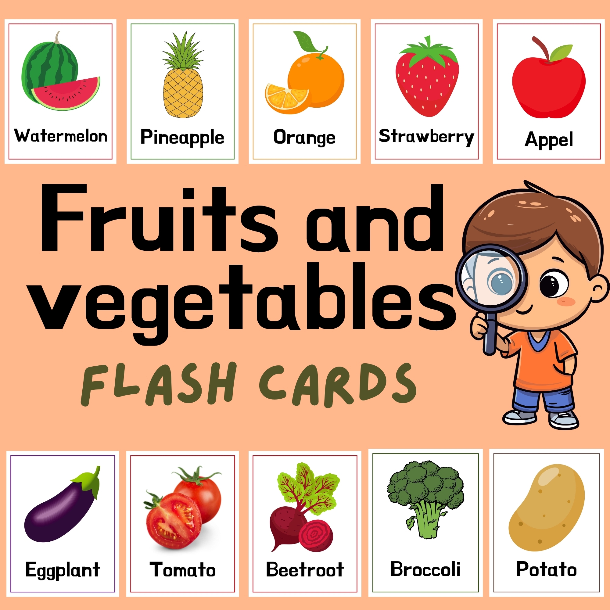 Printable Fruits And Vegetables Flashcards With Names For 
