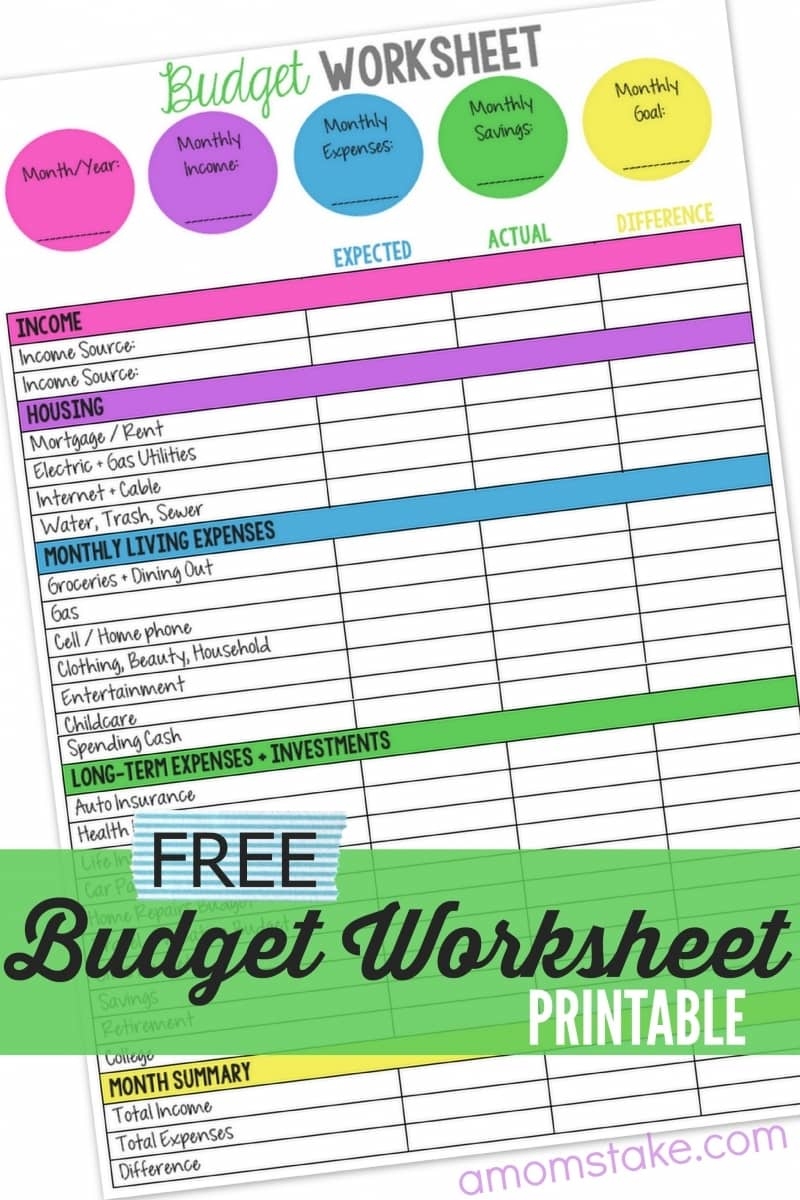 Monthly Budget Worksheet Free Printable