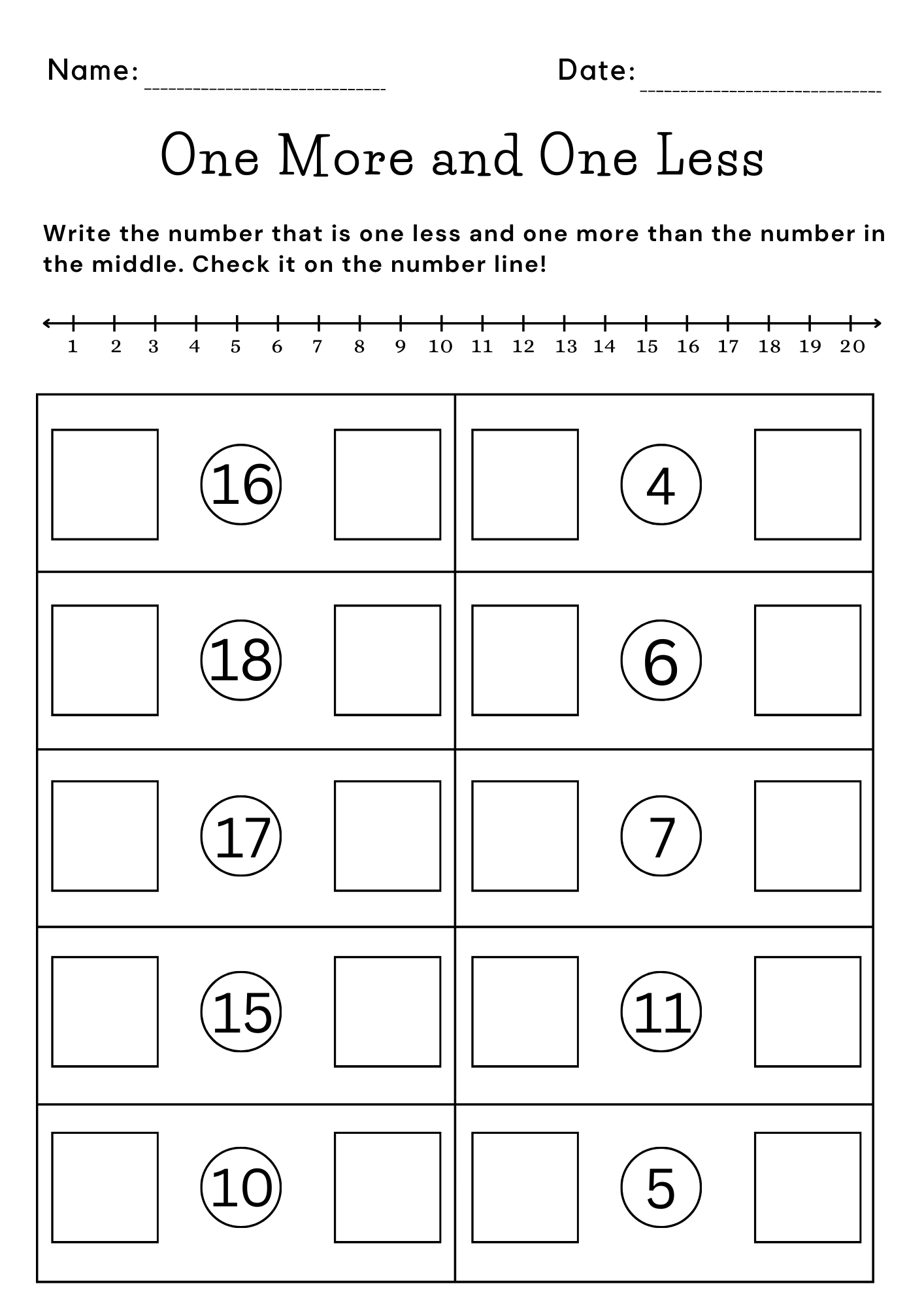 Printable One More One Less Number Line Worksheet For Kindergarten Made By Teachers