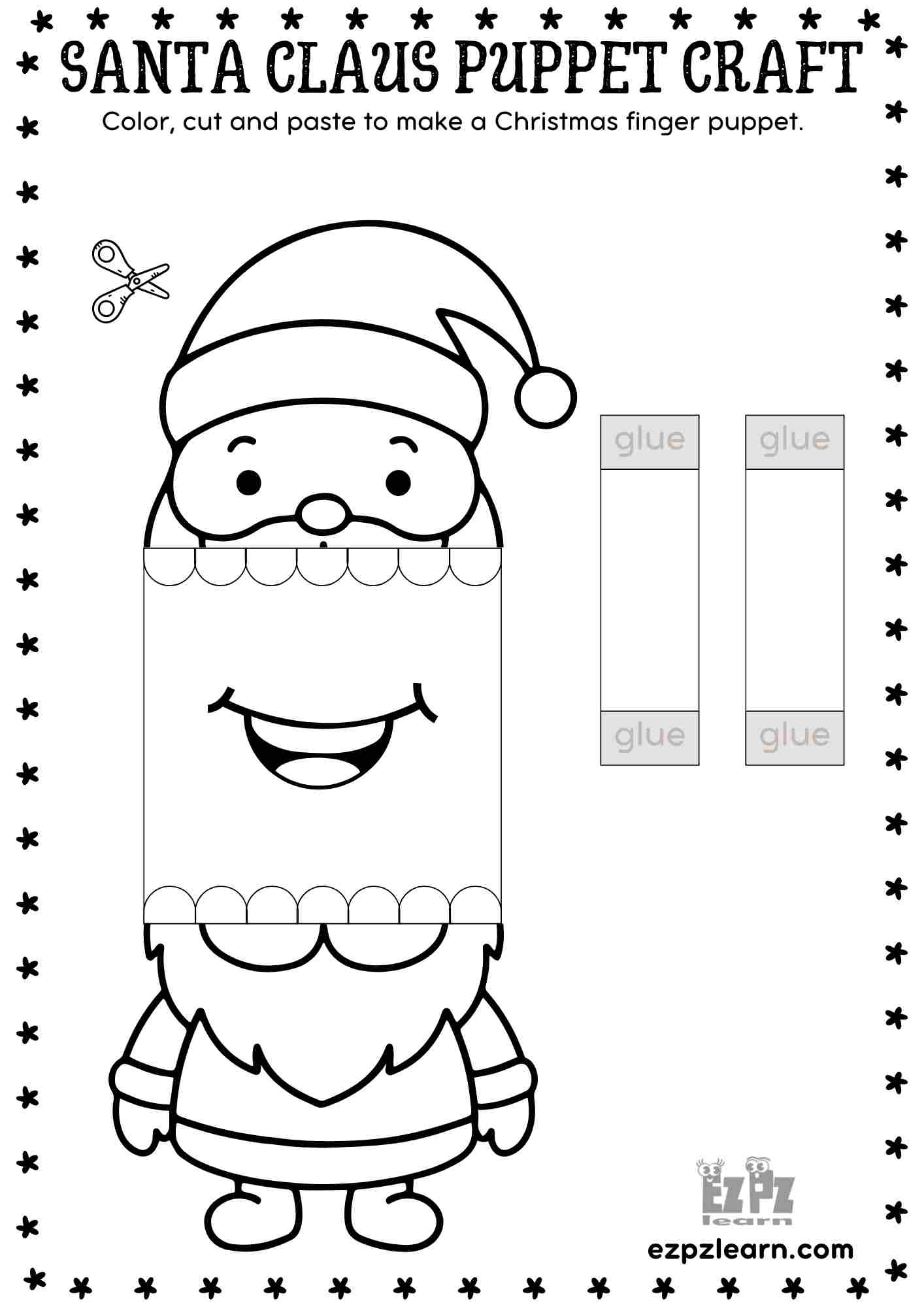 Printable Paper Santa Claus Christmas Puppet Festive DIY Craft For Kids Ezpzlearn
