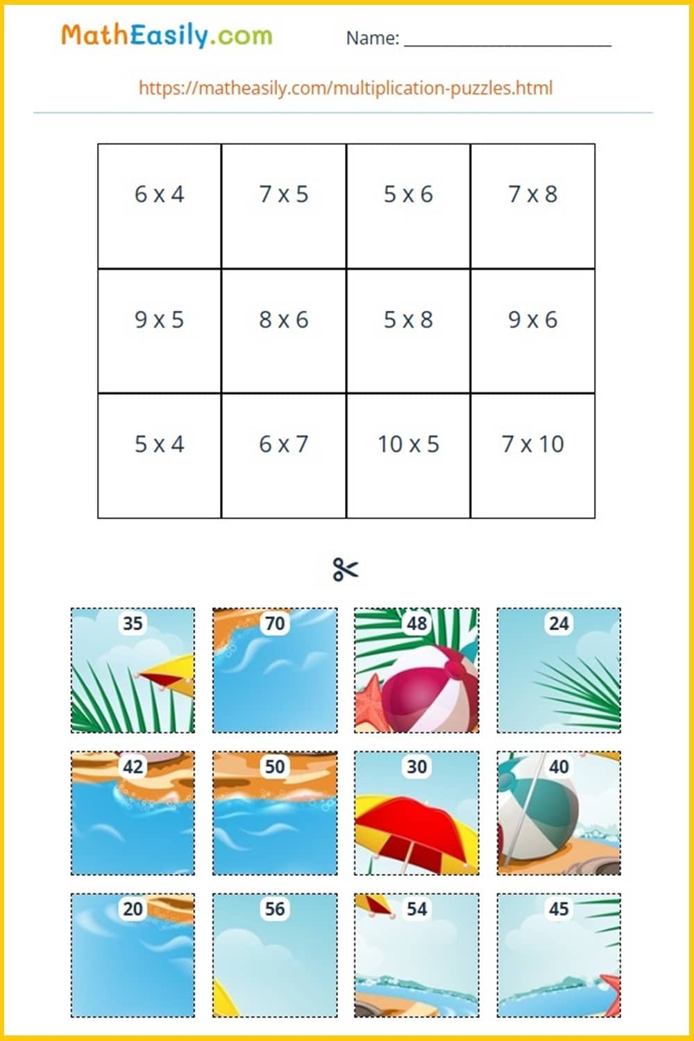 Summertime Kindergarten Math Free Worksheets