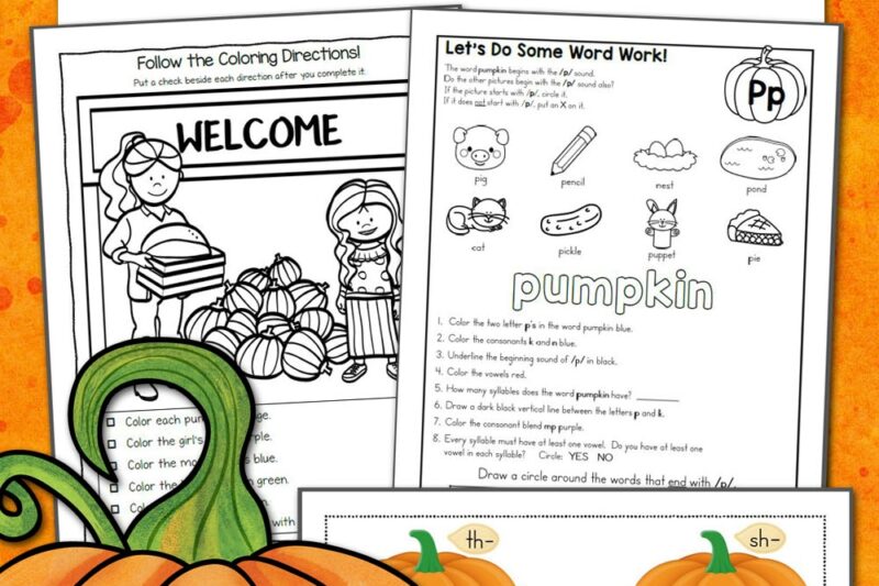 Free Kindergarten Pumpkin Worksheets
