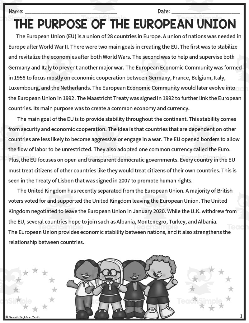 Purpose Of The European Union Reading Packet Purpose Of The European Union Reading Packet