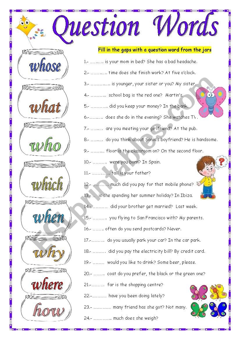 Kindergarten Question Words Worksheet