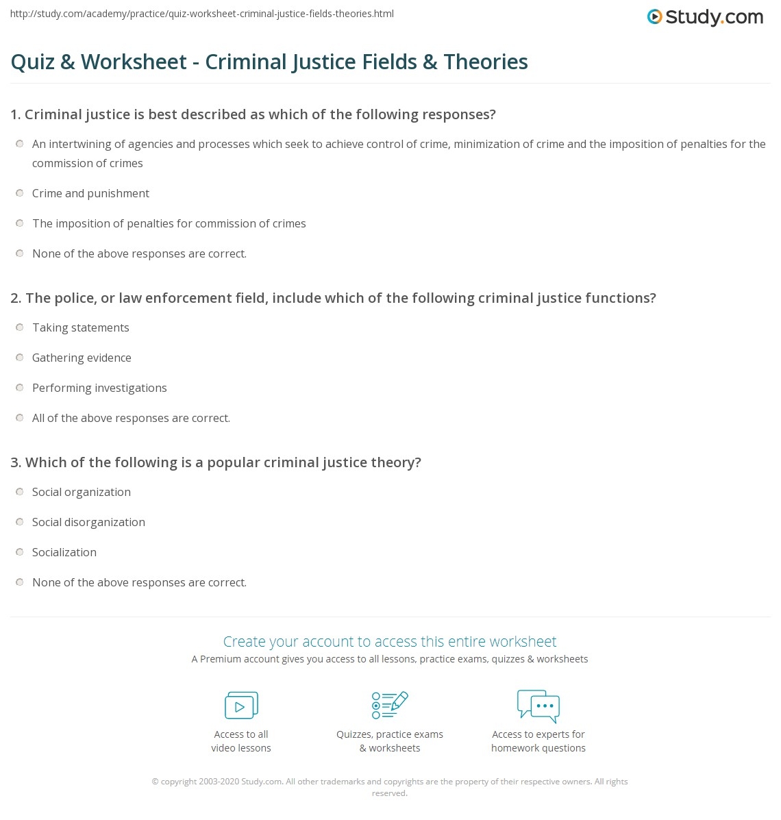Quiz U0026 Worksheet Criminal Justice Fields U0026 Theories Study