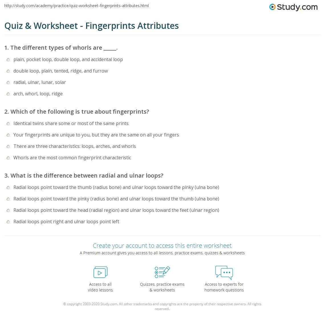 Quiz U0026 Worksheet Fingerprints Attributes Study