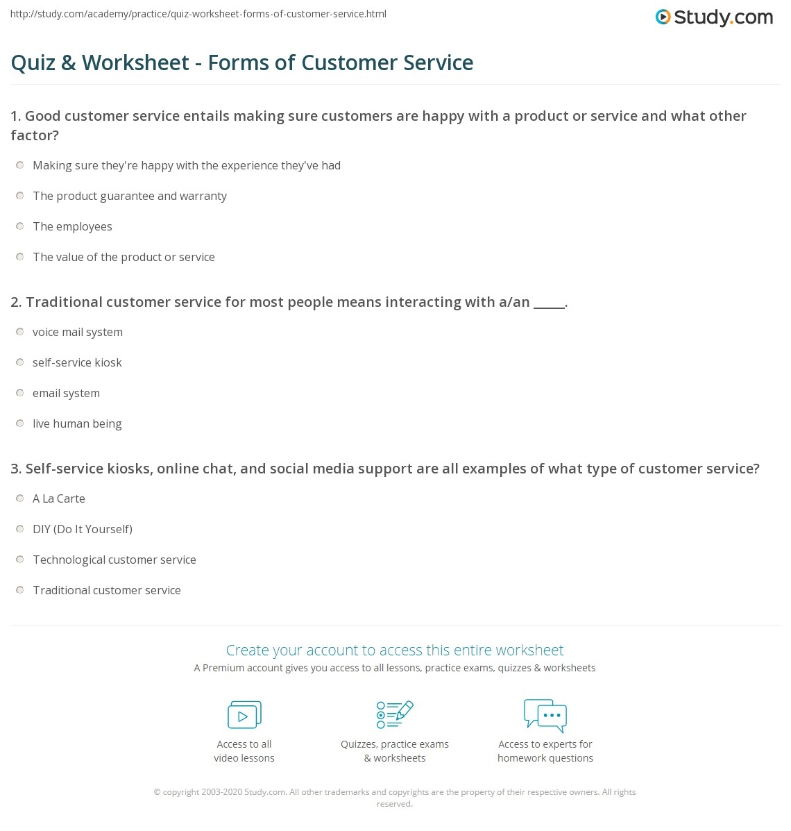 Quiz U0026 Worksheet Forms Of Customer Service Study