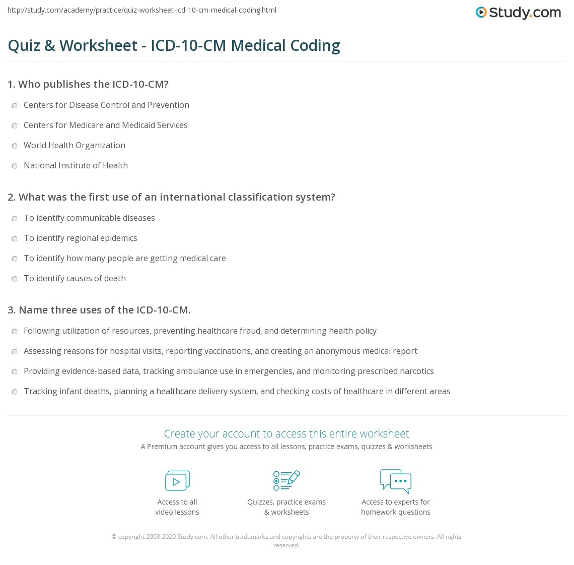 Quiz U0026 Worksheet ICD 10 CM Medical Coding Study 