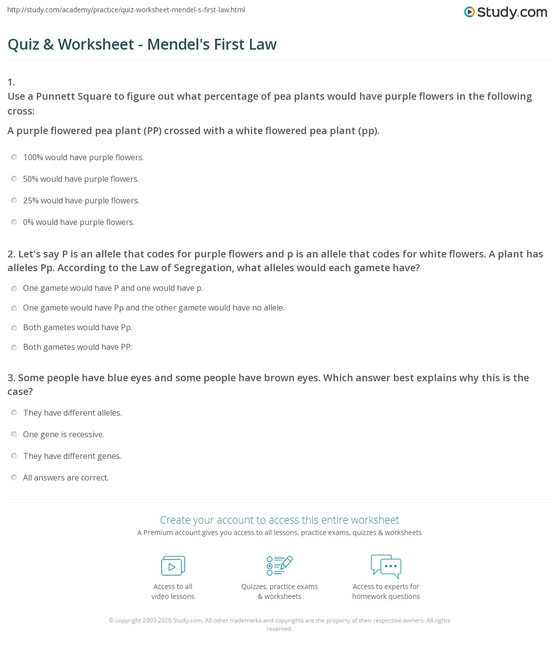 Quiz U0026 Worksheet Mendel s First Law Study