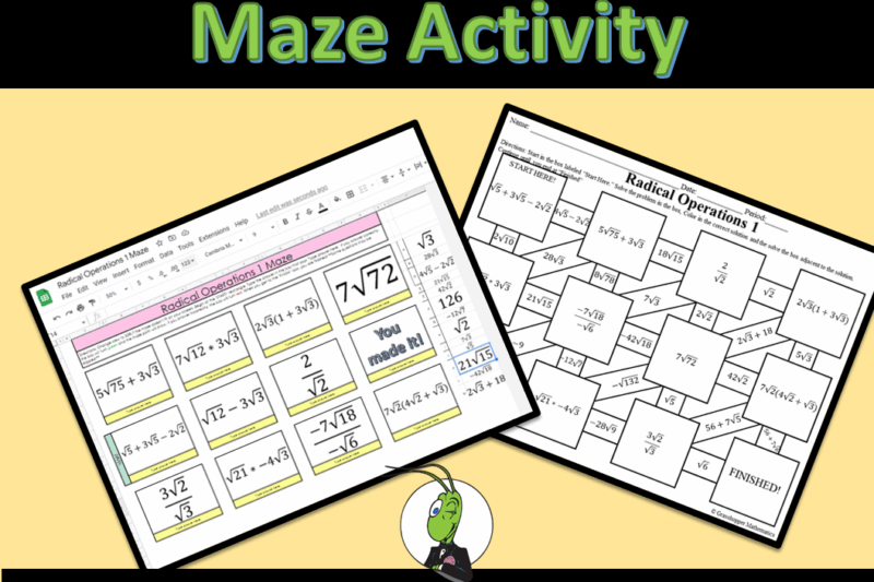 Multiplying Radicals Maze Worksheet Algebra 1