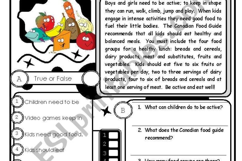 Esl Worksheets Healthy Lifestyle Reading Comprehension