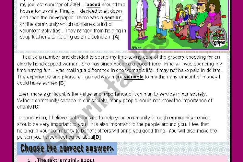 Community Reading Comprehension Worksheets