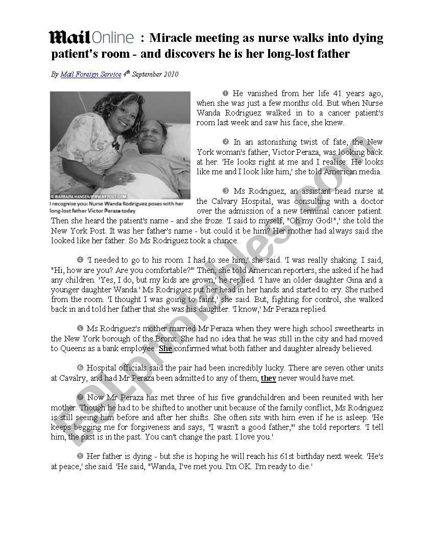 Cancer Reading Comprehension Worksheet