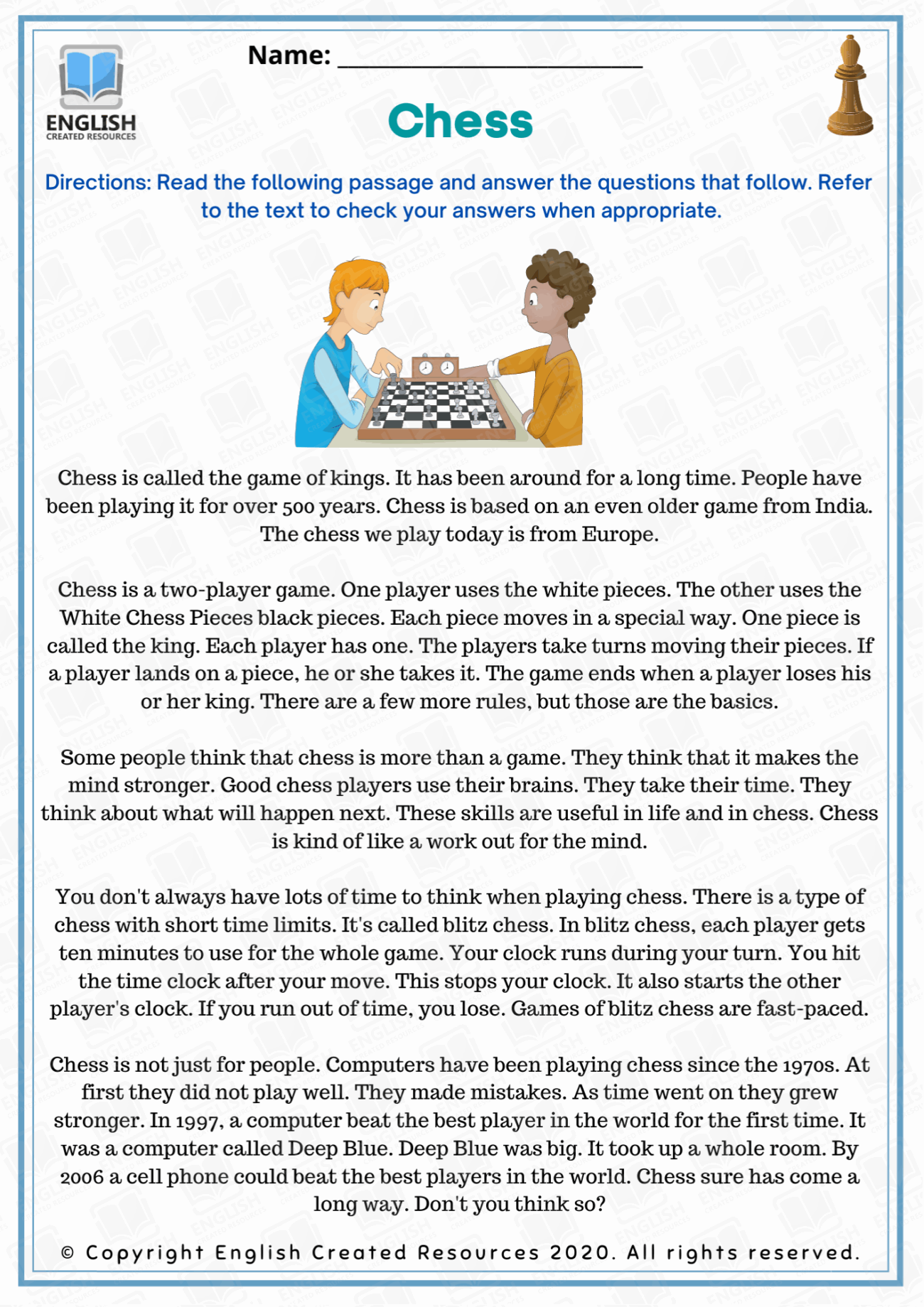 Reading Comprehension Intermediate Level English Created Resources Worksheets Library