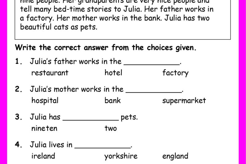 Level 1 Reading Comprehension Worksheets Uk