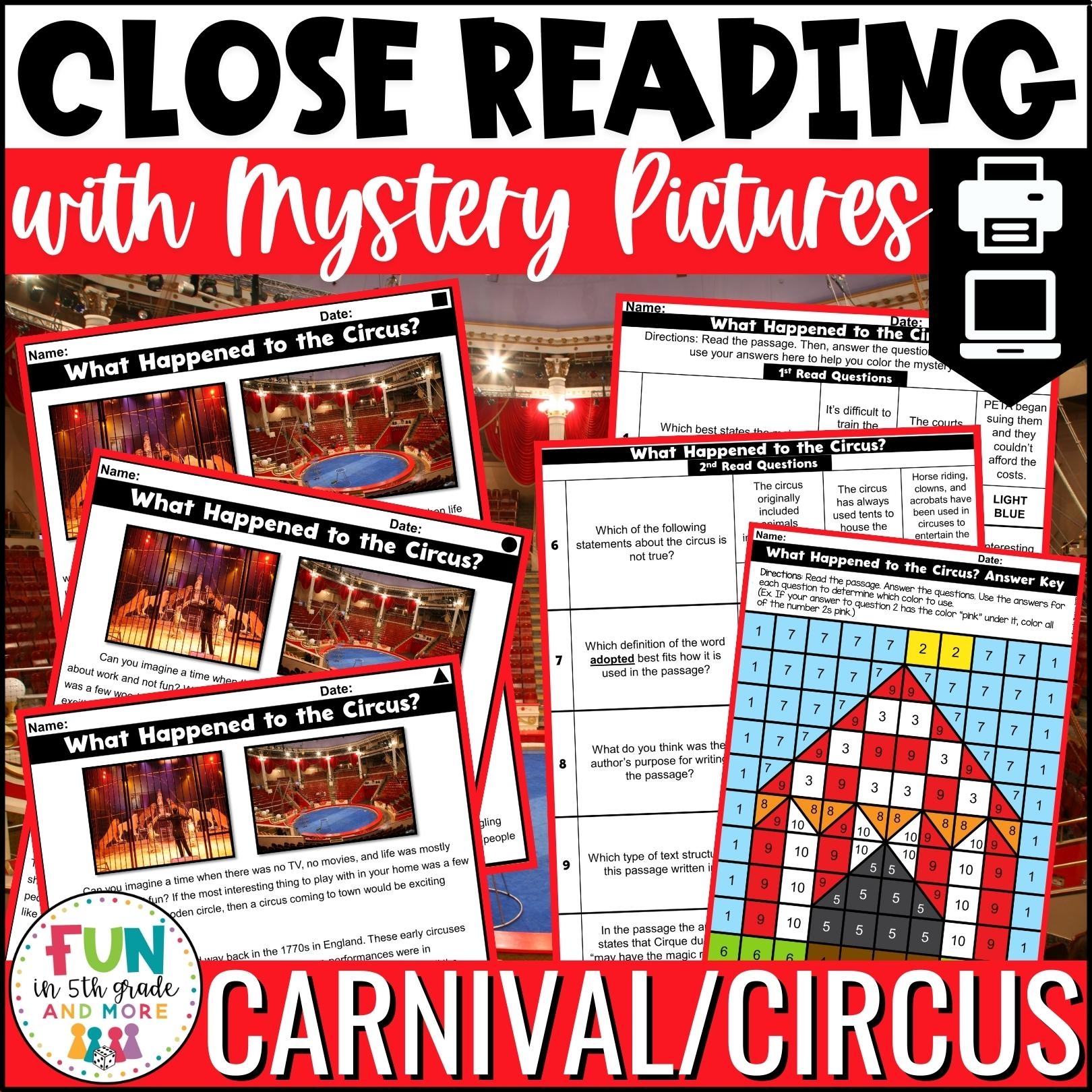 Reading Comprehension Passages With Mystery Pictures Carnival And Circus Themed Fun In 5th Grade U0026 MORE Reading Comprehension Passages With Mystery Pictures Carnival And Circus Themed Fun In 5th Grade U0026 MORE