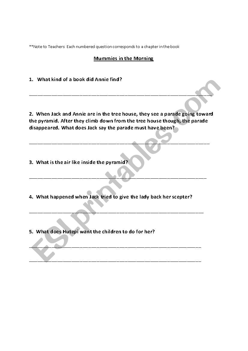 Reading Comprehension Questions For Magic Tree House Mummies In The Morning ESL Worksheet By Josh41 Reading Comprehension Questions For Magic Tree House Mummies In The Morning ESL Worksheet By Josh41
