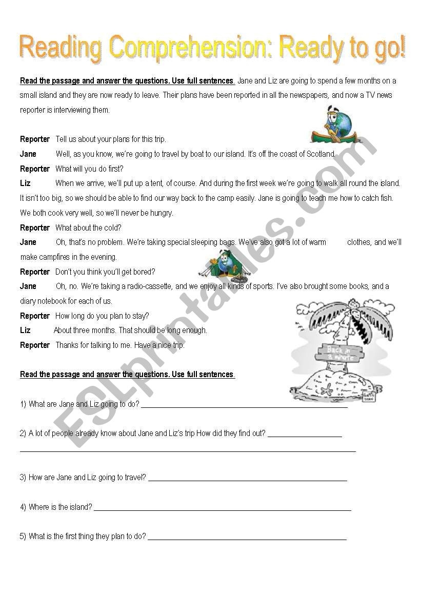 READING COMPREHENSION READY TO GO ESL Worksheet By Marinett
