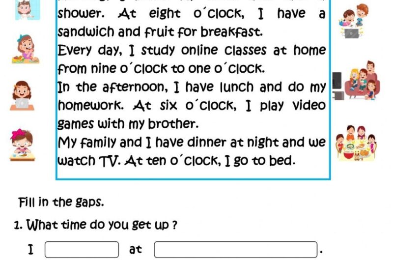 Daily Routines Reading Comprehension Worksheets