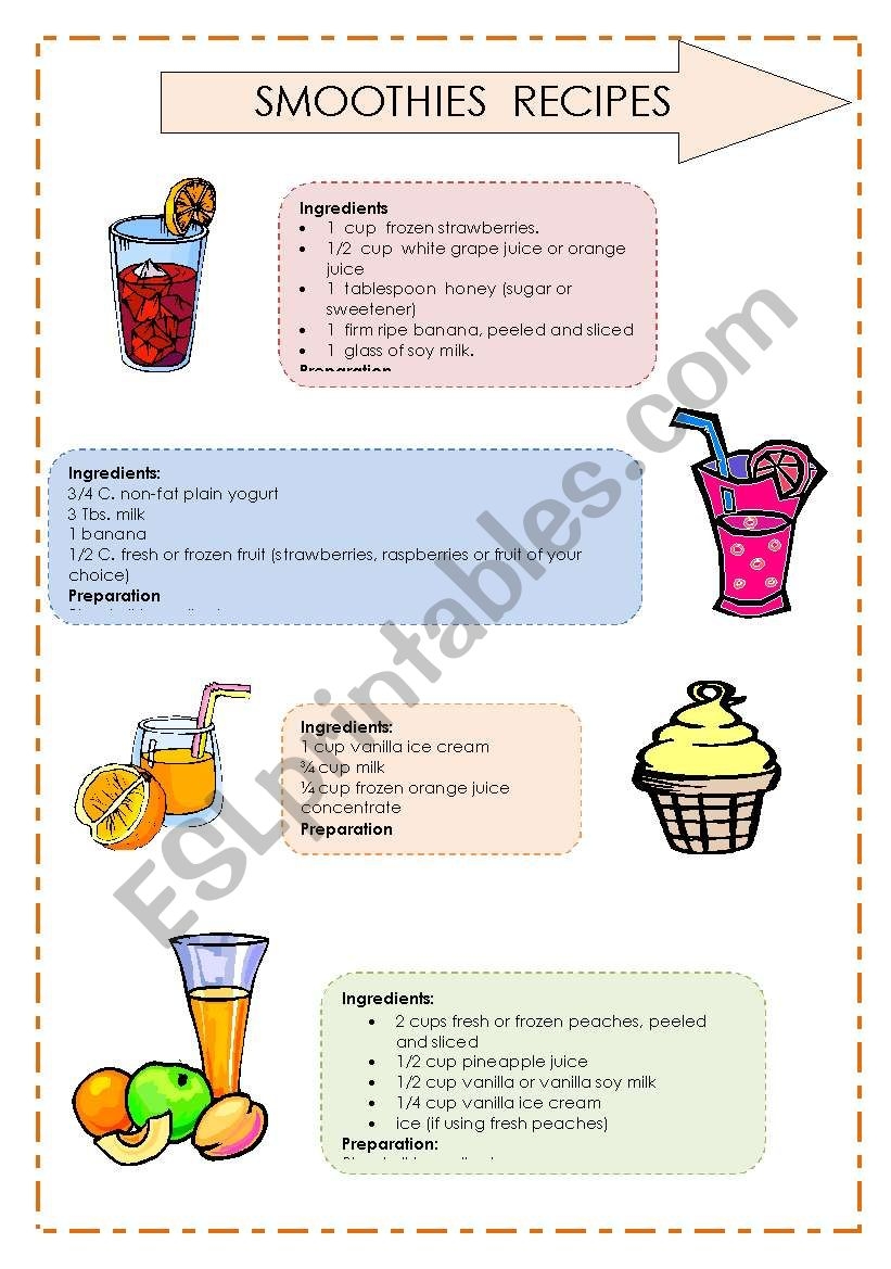 Reading Comprehension Smoothies Recipes 2 2 ESL Worksheet By Worksheets Library