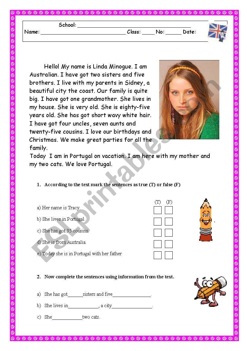 Reading Comprehension Test Worksheet Family Physical Description ESL Worksheet By Rosario Pacheco Reading Comprehension Test Worksheet Family Physical Description ESL Worksheet By Rosario Pacheco