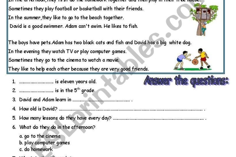 Esl Worksheets For Adults Reading Comprehension