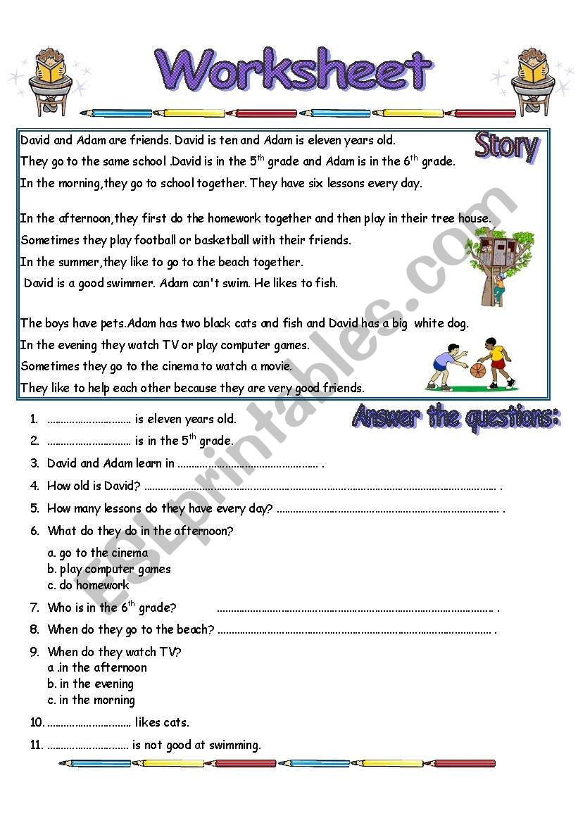 Reading Comprehension Worksheet 2 Pages ESL Worksheet By 