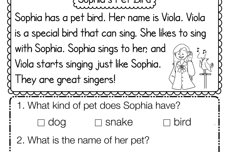 Free Printable Kindergarten Comprehension Worksheets