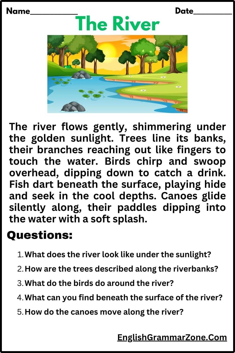 Reading Comprehension Worksheet With Answer