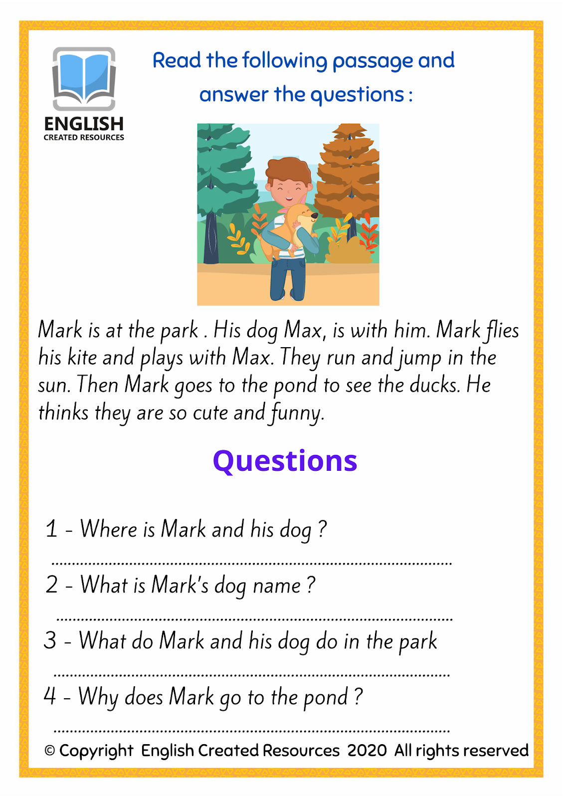 Reading Comprehension Worksheets English Created Resources