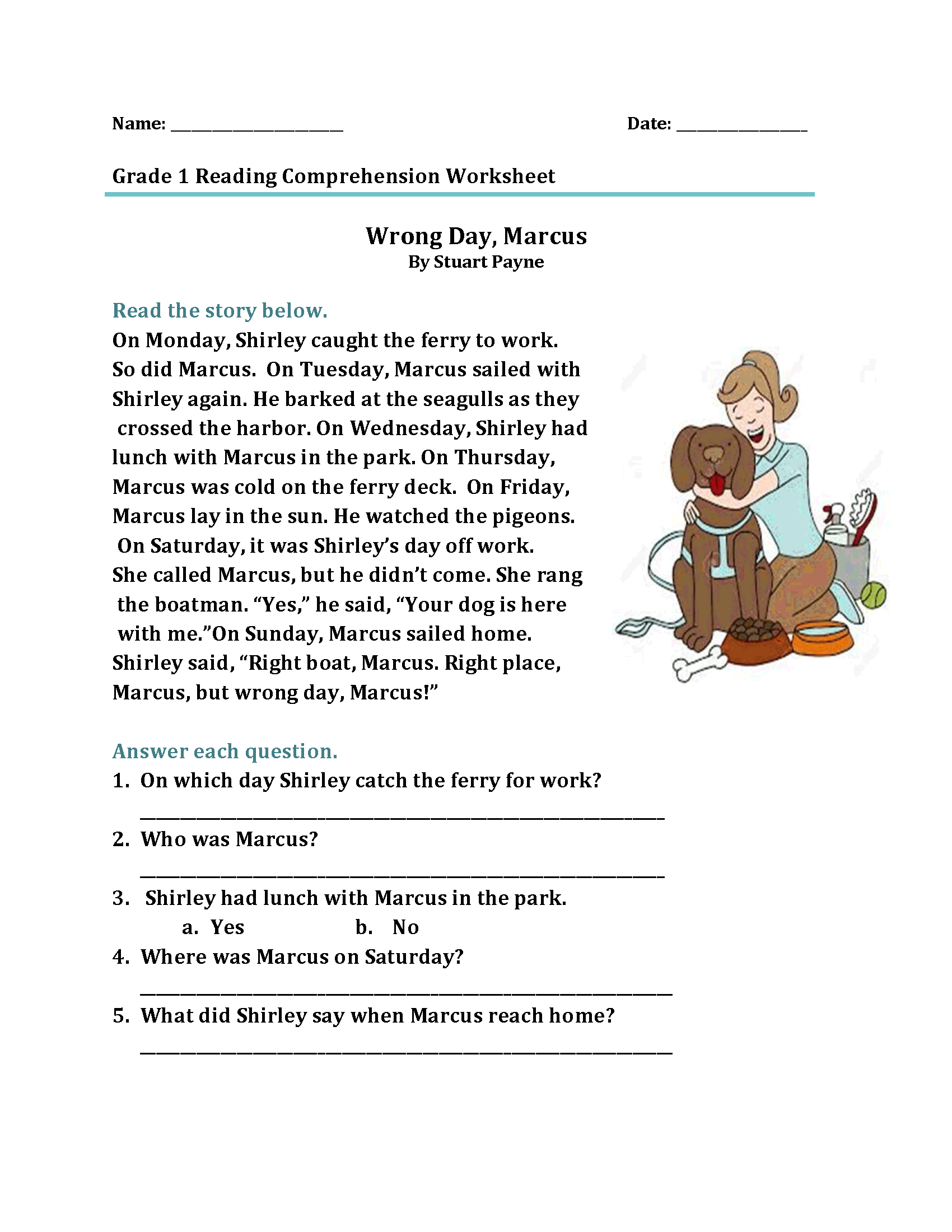 Reading Comprehension Worksheets For Grade 1 Worksheets Library