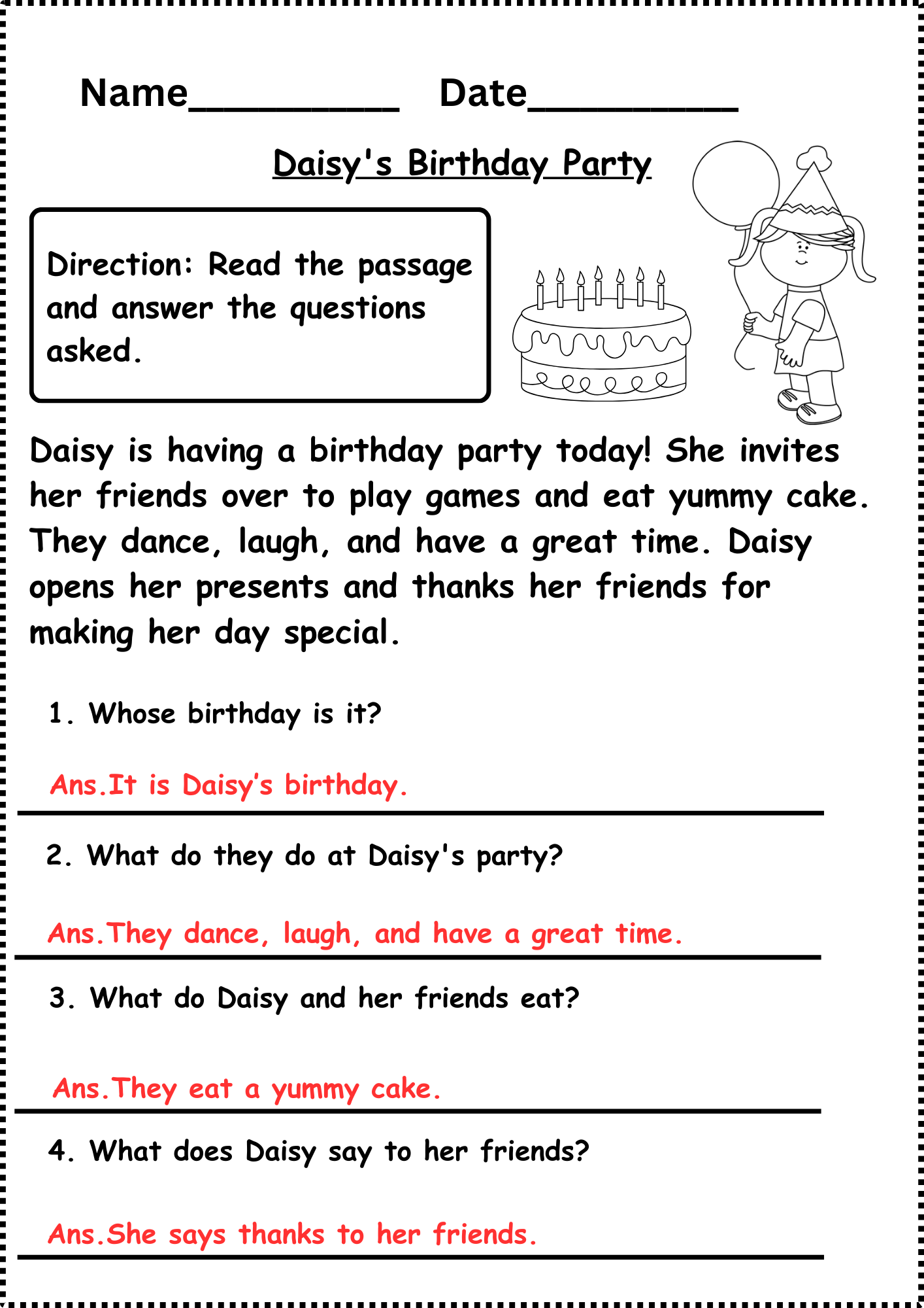 Reading Comprehension Worksheets Grade 1