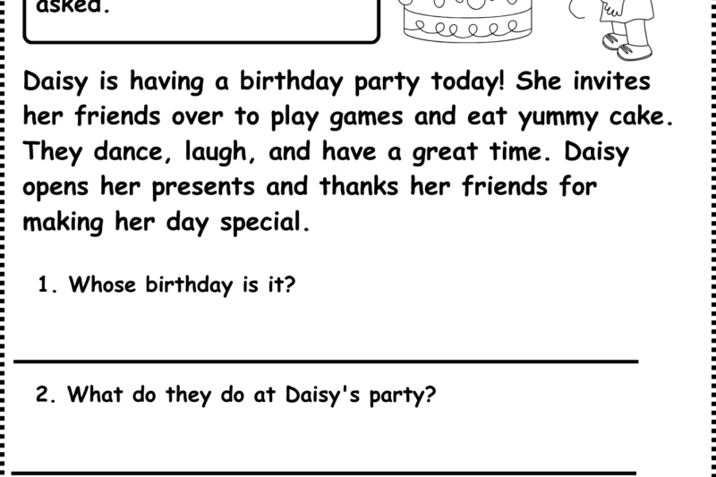 Reading Comprehension For Grade 1 Worksheets