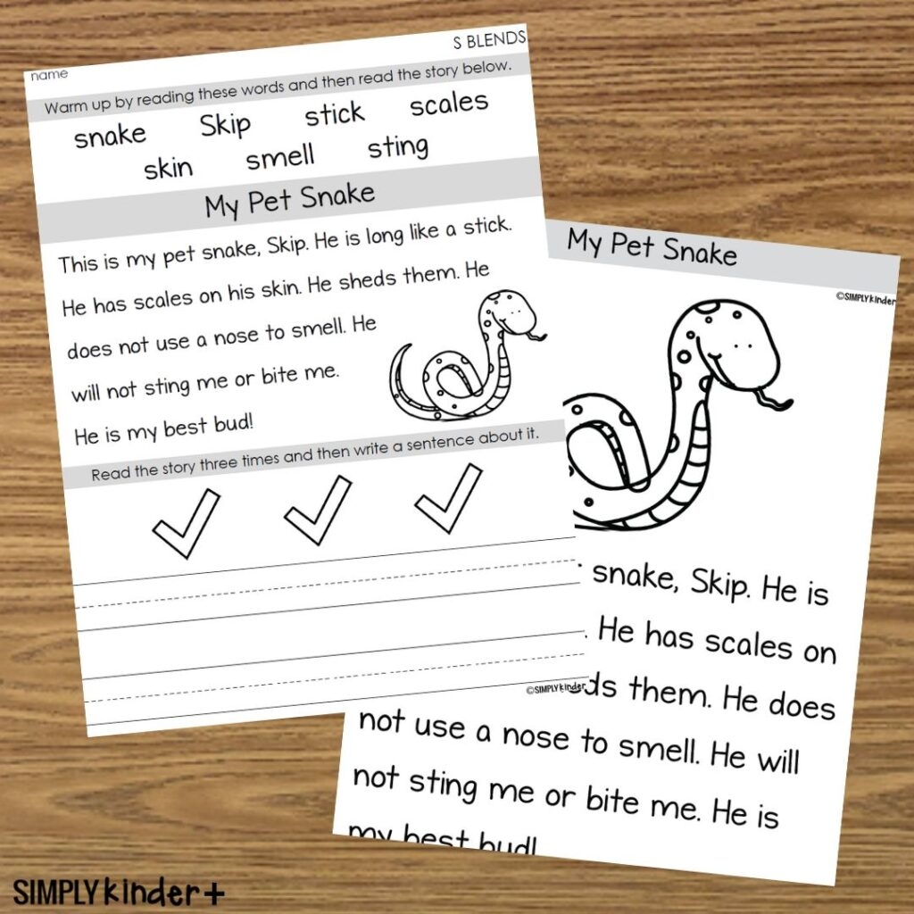 Reading Fluency U0026 Comprehension Passages Blends S Simply Kinder Plus