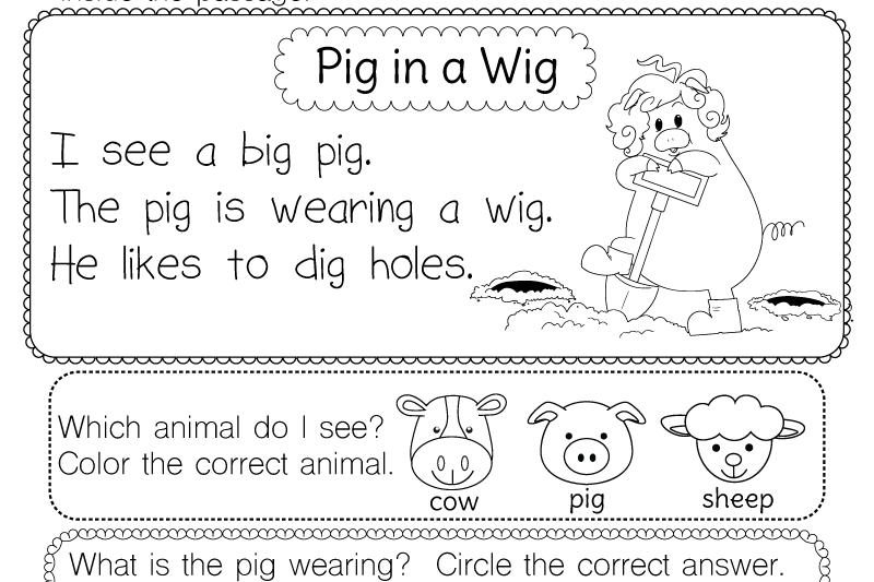 Free Printable Kindergarten Reading Worksheet