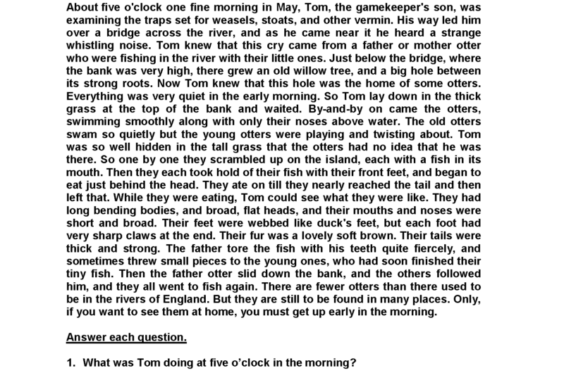 5 Grade Reading Comprehension Worksheets