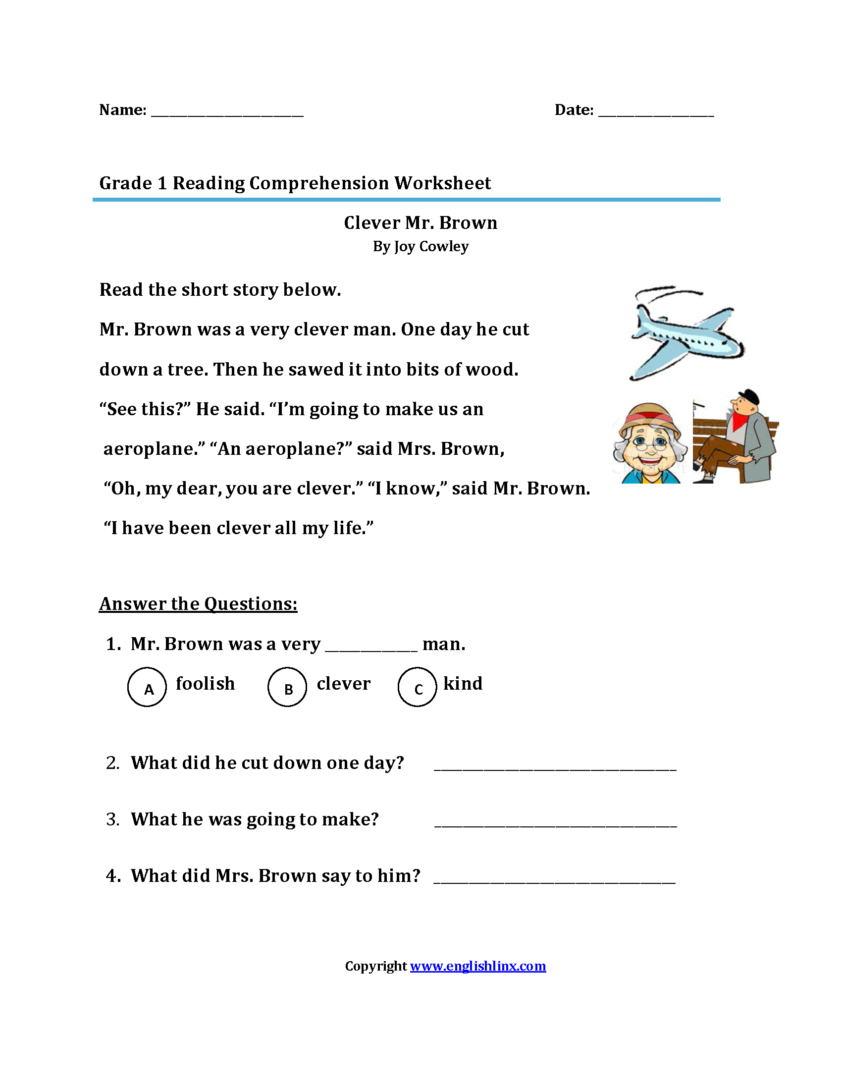 1st Grade Reading Comprehensions Worksheets